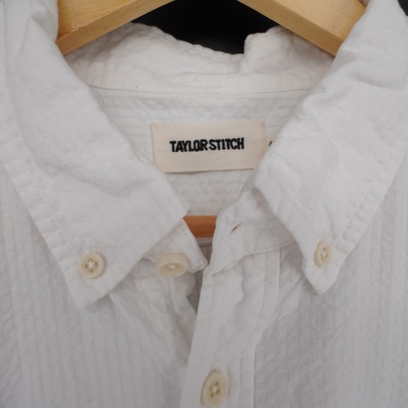 Taylor Stitch Shirt Mens 46 White Cotton Long Sleeve Button Down Collar Pocket - Picture 3 of 11